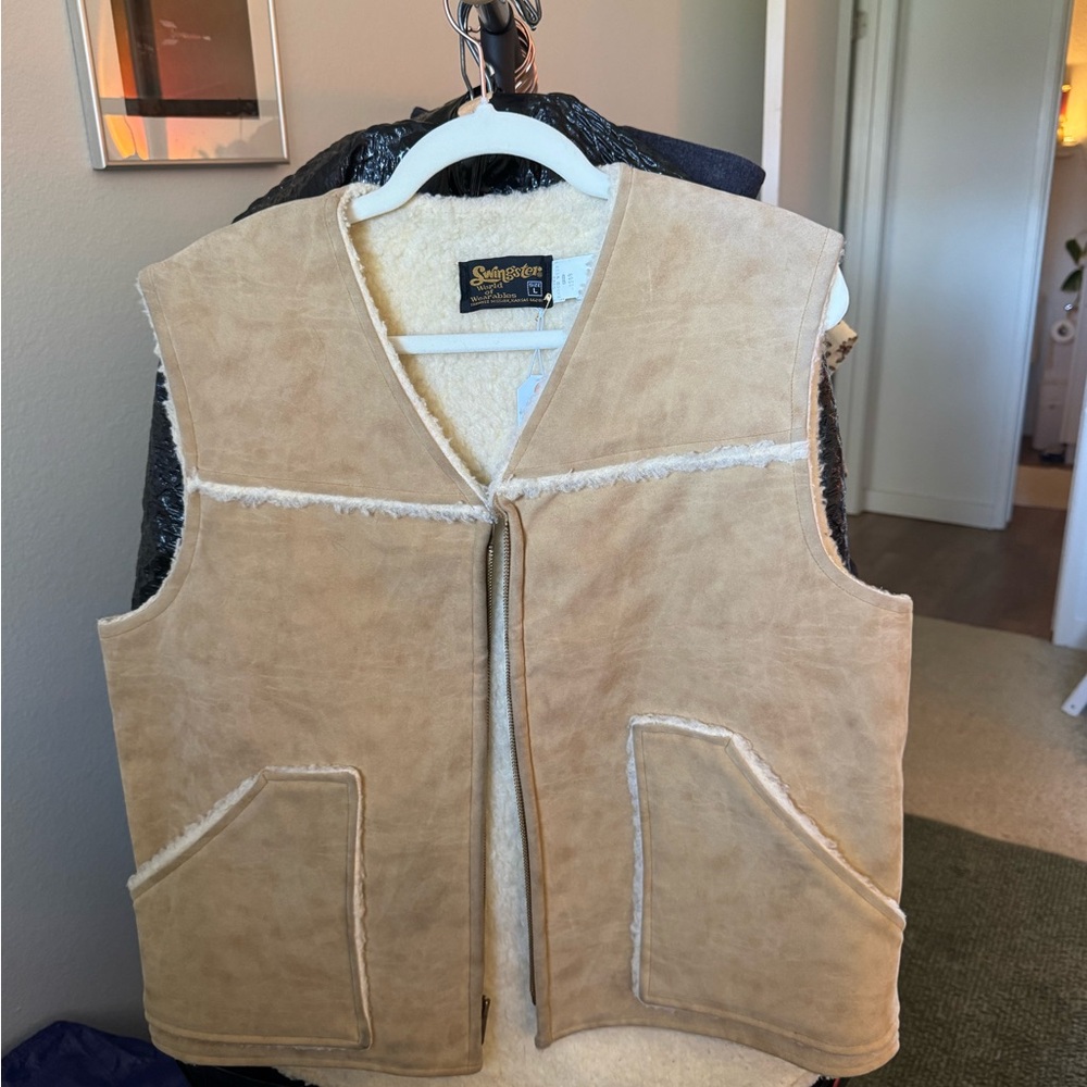 Tan Shearling-Lined Suede Vest